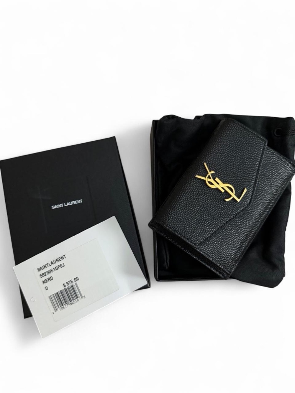 YSL black caviar uptown flap cardholder